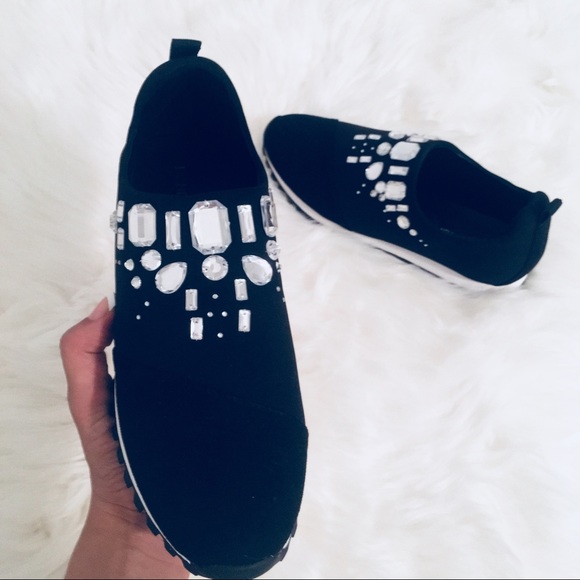 BCBG Generation Black Suede Jeweled Sneakers - Picture 3 of 8